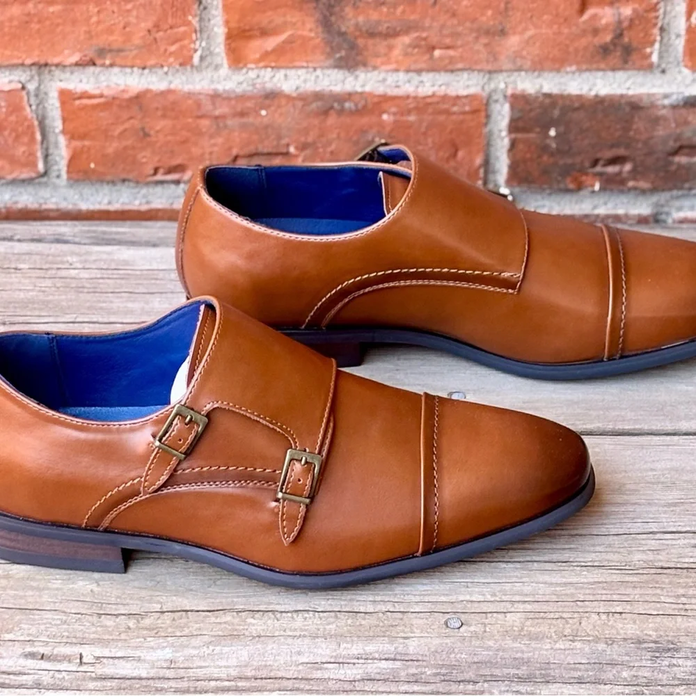 Bruno Marc Hutchingson 2 Double Monk Strap Brown Leather Dress Slip Ons 8.5W - Picture 4 of 7